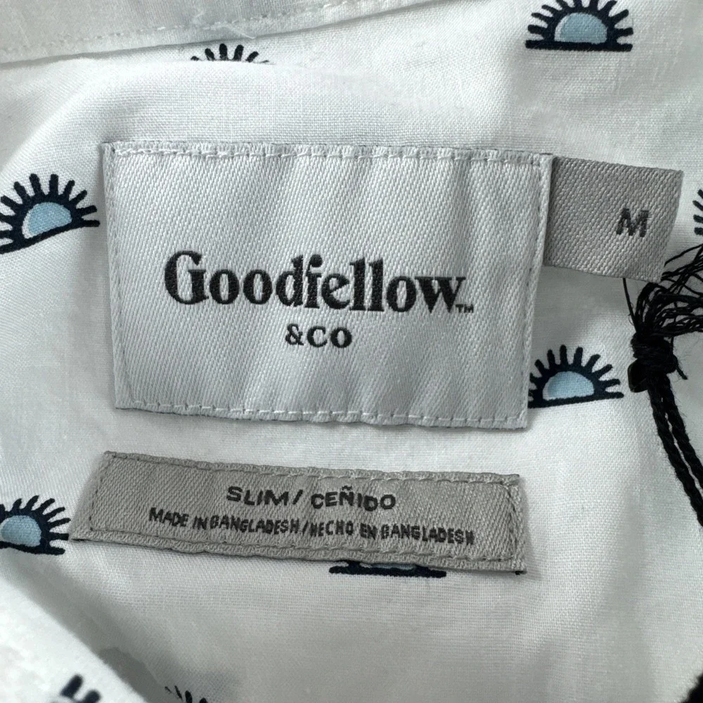Goodfellow Shirt Mens M White Sunshine Slim Fit Short Sleeve Button Up Sun NEW